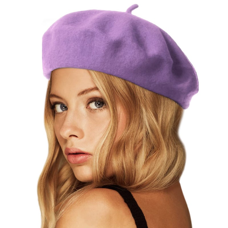 Wheebo Wool Beret Hat,Solid Color French Style Winter Warm Cap for Women Girls Lady (Beret Hat-Lilac Color-FBA) - Image 1